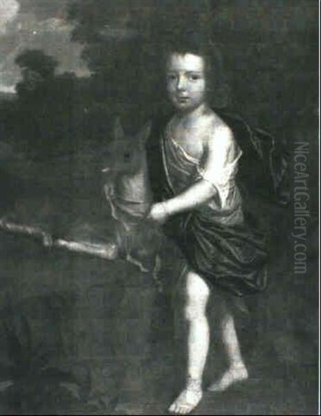 A Child In Classical Dress Tying A Bow Around A Fawn's Neck - view 1