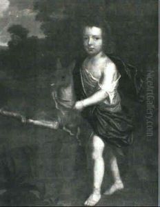 A Child In Classical Dress Tying A Bow Around A Fawn's Neck by Jan van Neck