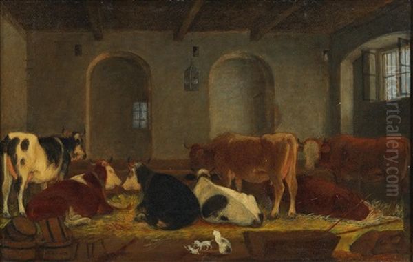 Cows And Cats In The Barn - view 1