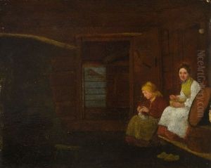Zwei Bauerinnen In Der Stube by Michael Neder