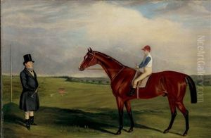 Arctic (?), A Bay Gelding, By Brutandorf, On The Old Racecourse At Blandford On 7th October 1841, Ridden By C. Percy, With His Trainer Arctic (?), A Bay Gelding, By Brutandorf, On The Old Racecourse At Blandford On 7th October 1841, Ridden By C. Percy, With His Trainer