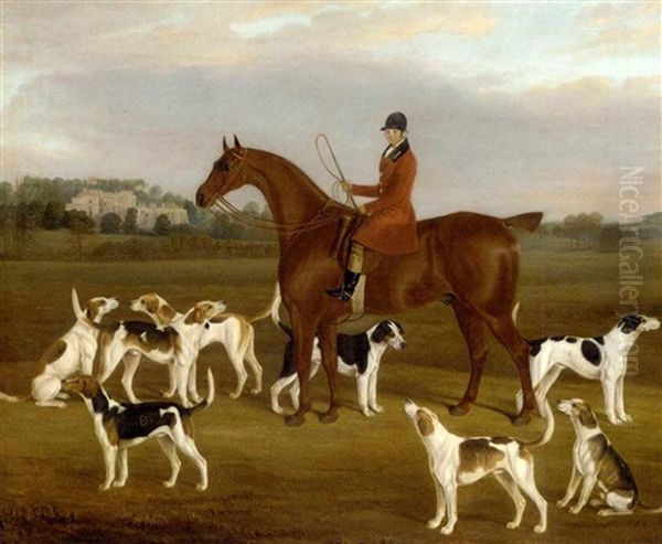 Henry Ayris, Huntsman To Lord Segrave, On "radical" With "dervice", "desperate", "daffodil", "general", "halibut", "jupiter", "phaabe" And "protestant", Berkeley Castle In The Distance - view 1