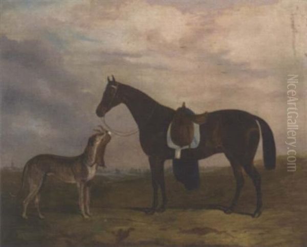 A Saddled Horse With A Greyhound And Hare In A Landscape - view 1
