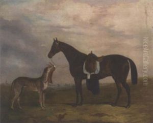 A Saddled Horse With A Greyhound And Hare In A Landscape