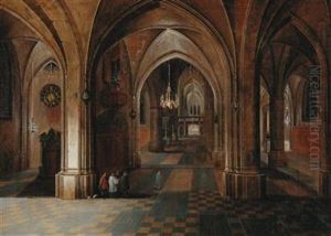 A Church Interior By Night