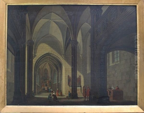 Interrior Of A Cathedral With Prayers And Visitors - view 1