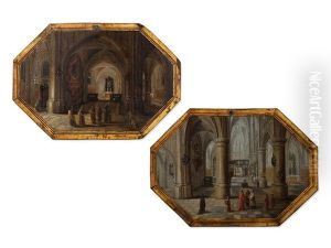 Pair Of Church Interieurs (pair)