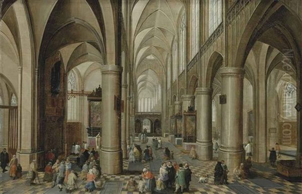 Interior Of A Gothic Cathedral With Figures - view 1