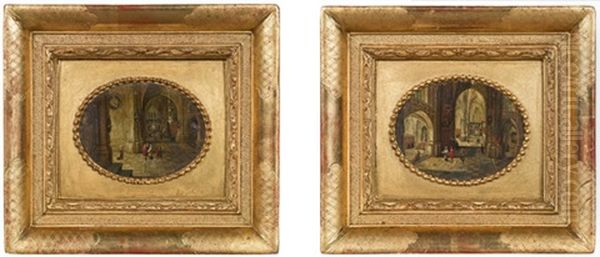 Pendants Kircheninterieurs - Blick In Eine Gotische Kirche Mit Dame Links Und Blick In Eine Gotische Kirche Mit Kapelle Links (pair) - view 1