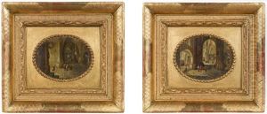 Pendants Kircheninterieurs - Blick In Eine Gotische Kirche Mit Dame Links Und Blick In Eine Gotische Kirche Mit Kapelle Links (pair) by Peeter Neeffs the Elder