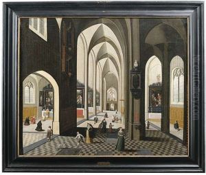 Kircheninterieur Mit Reicher Figurenstaffage