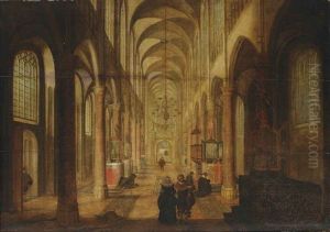 A Church Interior With An Elegant Couple In The Foreground by Peeter Neeffs the Elder