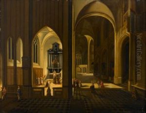 A Church Interior At Night With A Priest Saying Mass