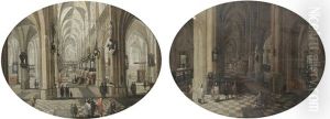 The Interior Of Antwerp Cathedral By Day (+ The Interior Of Antwerp Cathedral By Night; Pair) by Peeter Neeffs the Elder