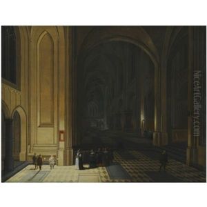 The Interior Of A Church By Night, With Nuns In The Foreground