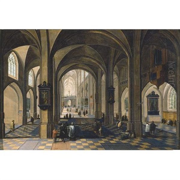 The Interior Of A Gothic Cathedral With Figures - view 1