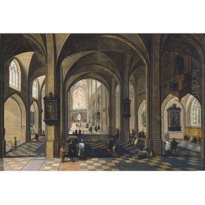 The Interior Of A Gothic Cathedral With Figures by Peeter Neeffs the Elder