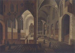 Figures Worshipping In A Cathedral by Peeter Neeffs the Elder