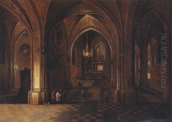 The Interior Of A Gothic Cathedral By Night - view 1
