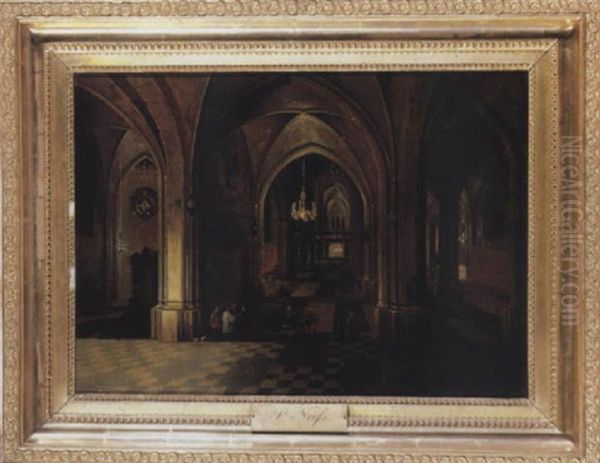 The Interior Of A Gothic Cathedral By Night - view 1