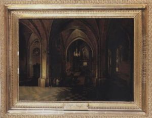 The Interior Of A Gothic Cathedral By Night by Peeter Neeffs the Elder