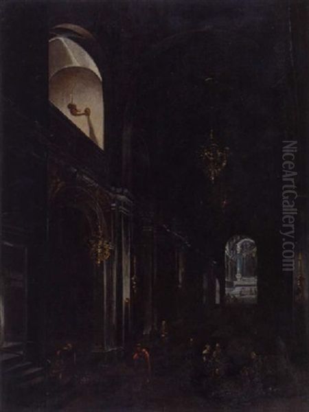 Kircheninterieur: Blick In Das Mittelschiff Einer Barockkirche In Glaubige Stehen - view 1