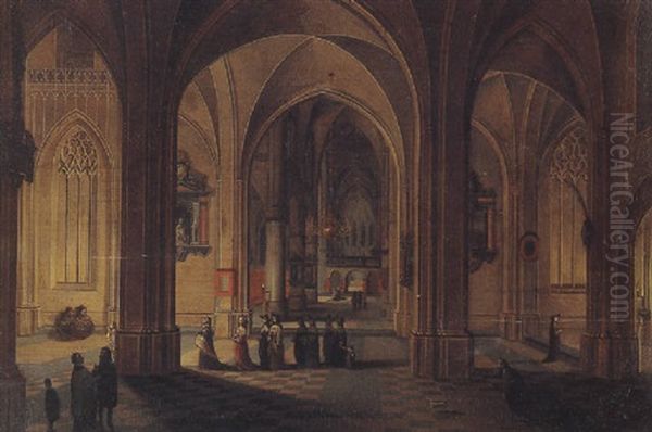 The Interior Of A Gothic Church With A Candlelit Procession - view 1