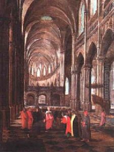 A Church Interior With Christ And The Woman Taken In Adultery