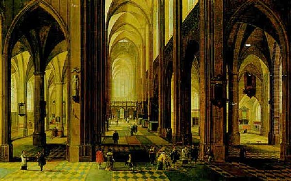 The Interior Of A Gothic Cathedral With Figures - view 1