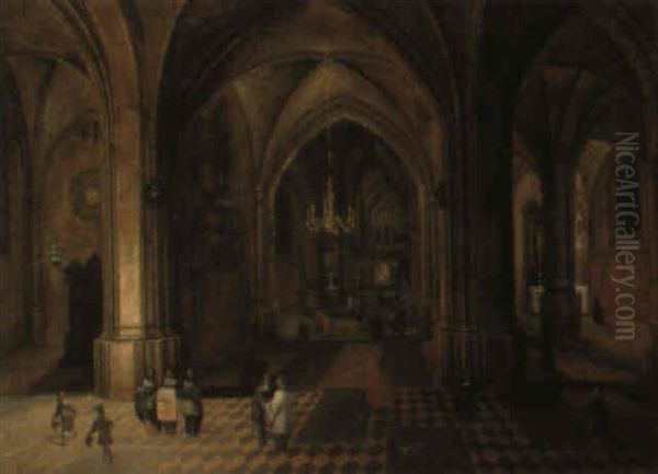 A Church Interior At Night With Figures - view 1