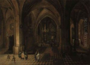 A Church Interior At Night With Figures by Peeter Neeffs the Elder