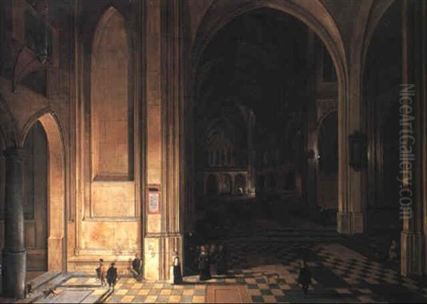 Interior Of A Cathedral Looking East With A Procession Of Gentlefolk - view 1