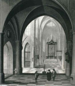 Figures In A Gothic Church Interior by Peeter Neeffs the Elder