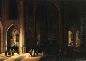 Interieur Einer Gotischen Kirche Bei Kerzenlicht