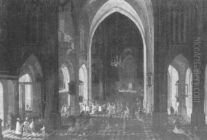 A Gothic Church Interior With A Religious Procession by Peeter Neeffs the Elder
