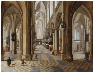 The Interior Of The Onze Lieve Vrouwekerk In Antwerp by Peeter Neeffs the Younger