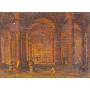 Interior Of A Gothic Church With Elders Instructing Laity
