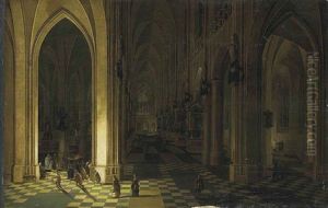 Interior Of A Cathedral By Candlelight by Peeter Neeffs the Younger