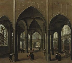 The Interior Of A Church With Elegant Figures by Peeter Neeffs the Younger