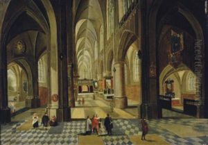 Interior Of A Cathedral With Figures In The Foreground by Peeter Neeffs the Younger