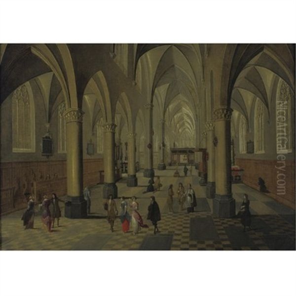 Interior Of A Cathedral With Elegant Figures In The Foreground - view 1