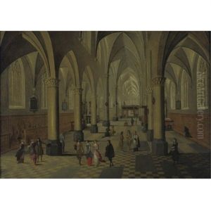 Interior Of A Cathedral With Elegant Figures In The Foreground by Peeter Neeffs the Younger