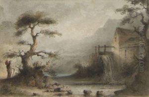 Traveller In Landscape By An Oldwatermill by Edward Bird
