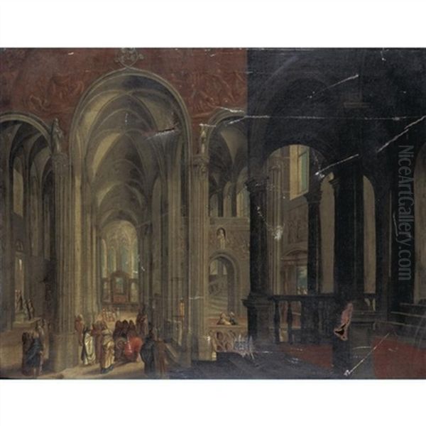 A Church Interior With Christ And The Woman Taken In Adultery - view 1