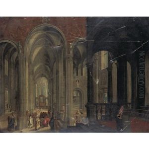 A Church Interior With Christ And The Woman Taken In Adultery