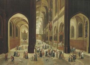 The Interior Of A Gothic Church With Elegant Company by Peeter Neeffs the Younger
