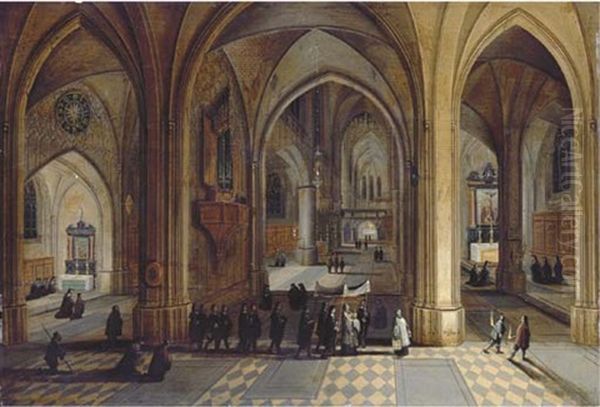 The Interior Of A Gothic Cathedral With A Procession - view 1