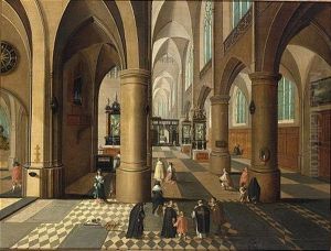 A Church Interior With Clergymen And Other Figures by Peeter Neeffs the Younger