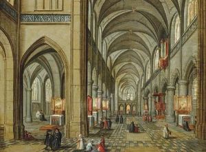 A Church Interior With Figures by Peeter Neeffs the Younger