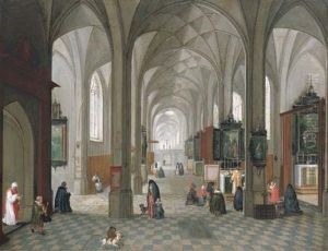 An Interior Of A Catholic Church With A Priest Celebrating Mass